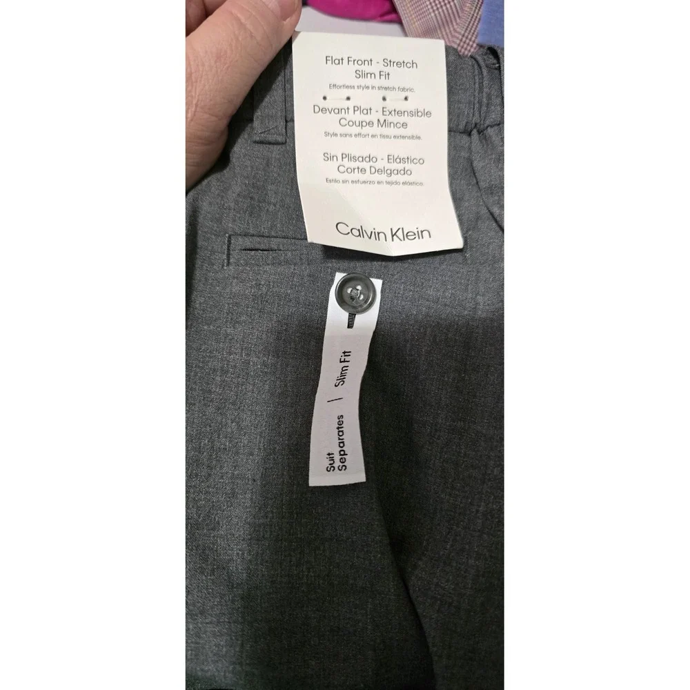 Calvin Klein Boys Slim Fit Flat Front Gray Pants ‎ Size 7 NWT